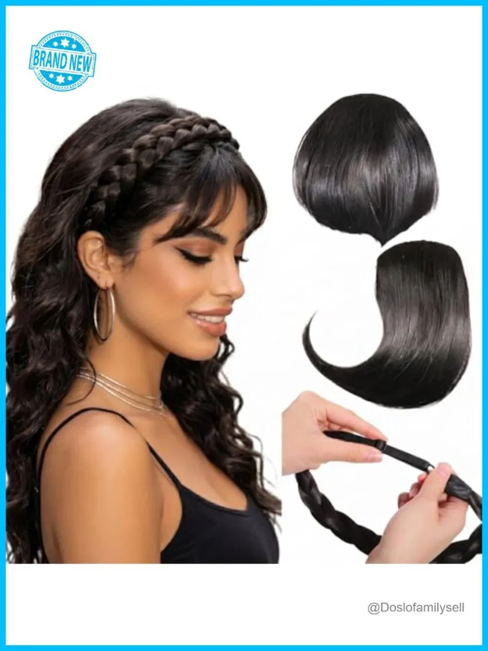 2pcs Braided Headbands With Detachable Clip-in Bangs Synthetic Hair